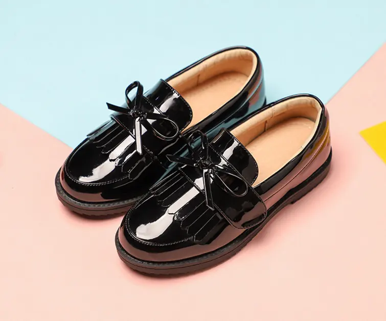 Корейские весенне-осенние черные кожаные повседневные туфли для девочек с бантом и кисточками школьные туфли без шнуровки для девочек