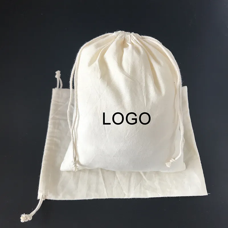 Wholesale 20x25cm reusable cotton drawstring muslin dustbag with printing