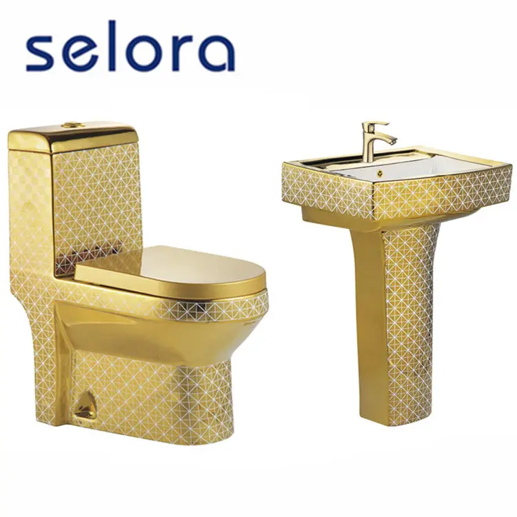 Yellow & white bathroom sanitary ware toilet pedestal basin bidet set for sale