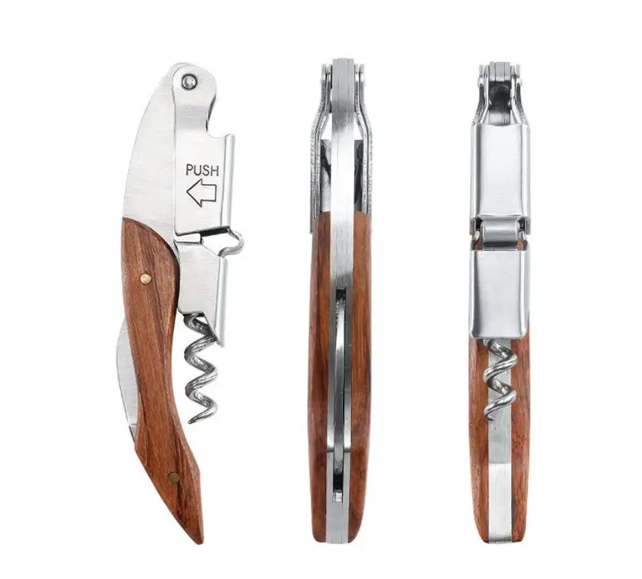 Factory Hot Sale Wooden Handle Waiters Corkscrew Wine Bottle Opener And Foil Cutter Rosewood Corkscrew Wine Cork Screw