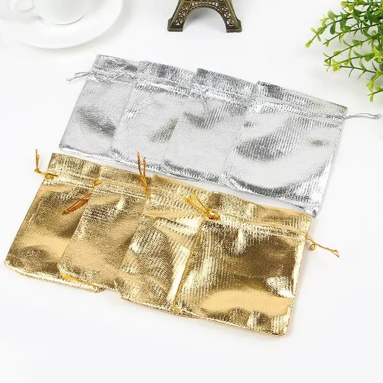 Silver Plated Gauze Jewelry Bags 7x9 cm Jewelry Gift Pouch Bags For Wedding favors With Drawstring