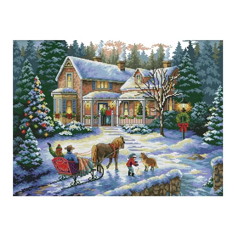 Cross-stitch Kits Needlework Fabric Handwork Diy Home Decorate NKF Return from Christmas 11CT 14CT Cross Stitch Textile & Fabric