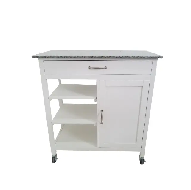 3-tiers kitchen island with wheels with marble top kitchen cart troly