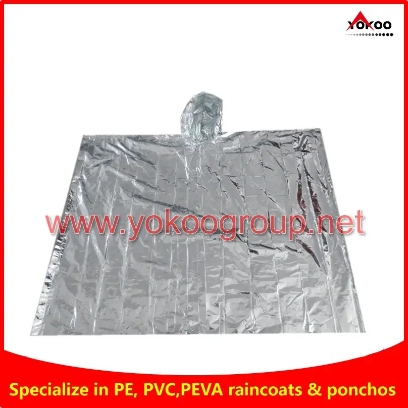 Emergency Poncho 0.025 Mm Adult Foil Emergency Rain Ponchos For Outdoor Events