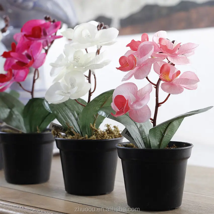 2017 Новый Дизайн Шелковые искусственные орхидеи, искусственные мини-орхидеи в горшке для дома и офиса
