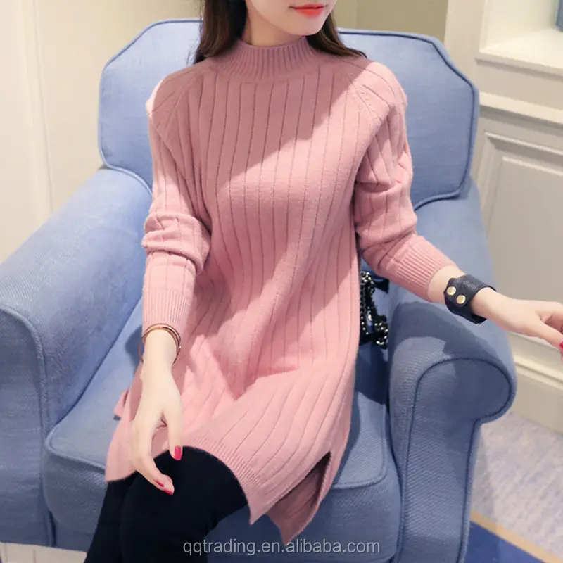 Повседневный свободный однотонный корейский пуловер модный цельный длинный шерстяной женский свитер-платье