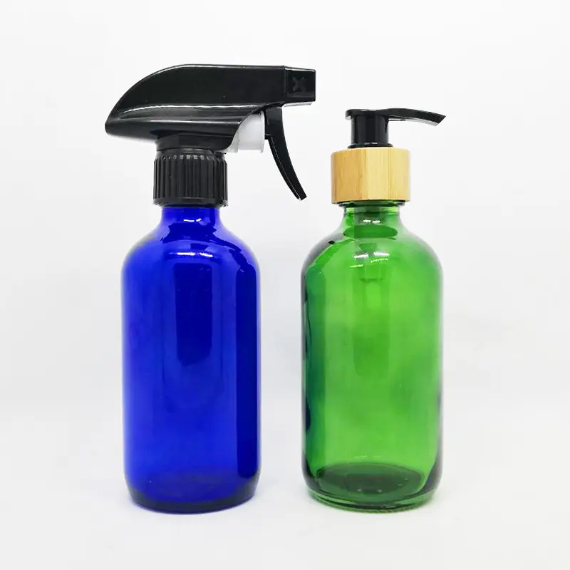 cobalt blue green amber glass 8oz 250ml 500ml boston spray bottle with trigger sprayer
