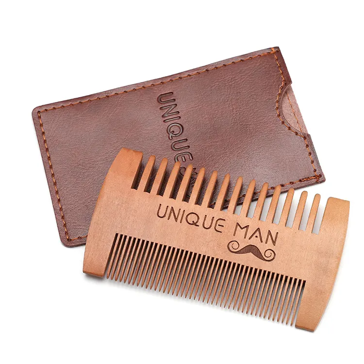 Hot sale fine coarse teeth anti static custom small wooden mustaches comb mens beard pocket comb