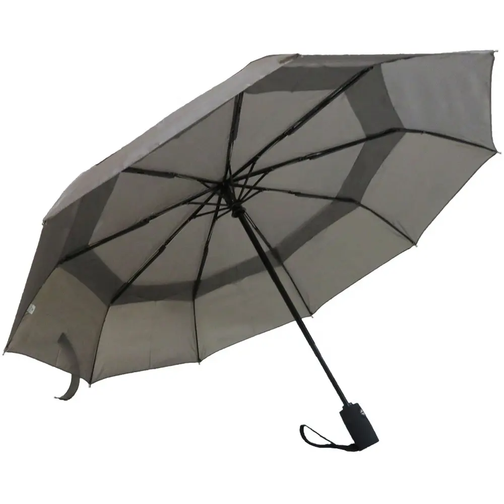 Double Layer With Air Vent Light Grey Amazon Strong Automatic Windproof Folding Umbrella Canopy for Travel Custom Wholesale