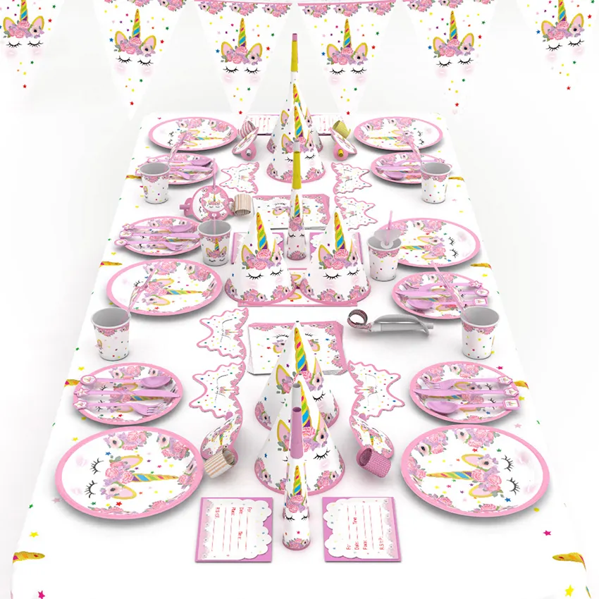 Украшения Zogift, 83 шт., розовые, единороги, на день рождения, детский набор для вечеринки