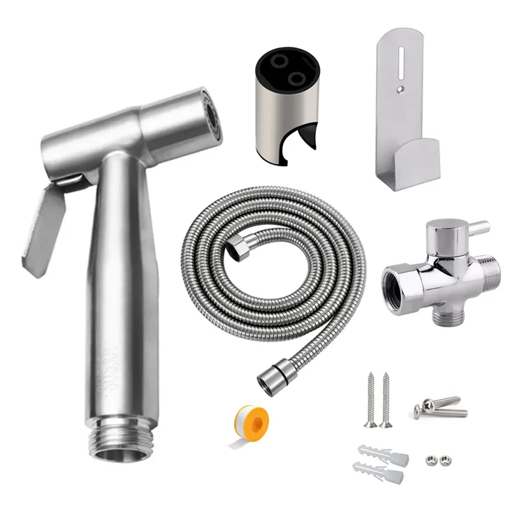 304 Stainless Steel brushed nickel Handheld Sprayer toilet Bidet Shattaf set with T-valve for woman