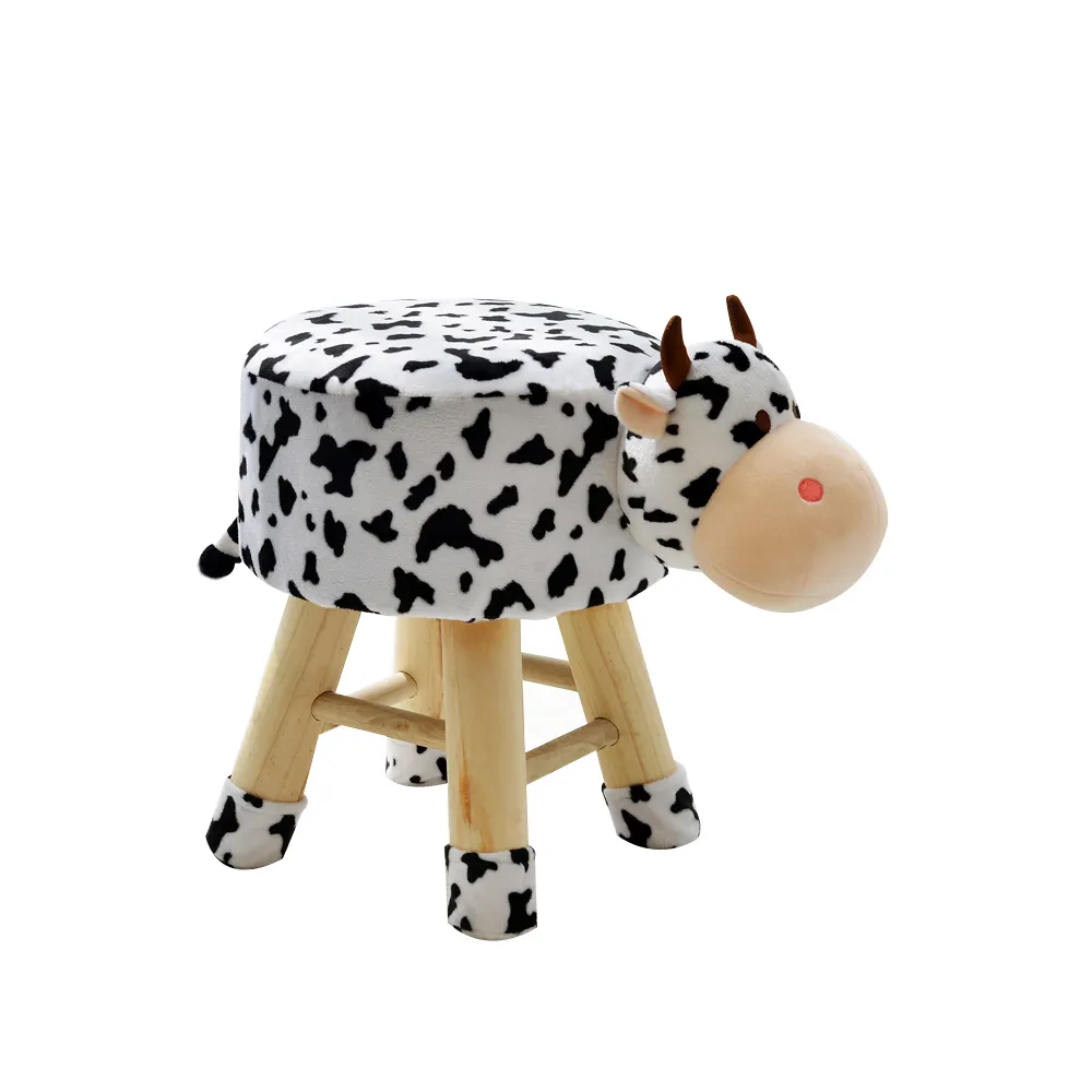 Wholesale Small Sitting Stool Cheap Cute Animal Soft Plush Cover Child Wooden Stools For Kids