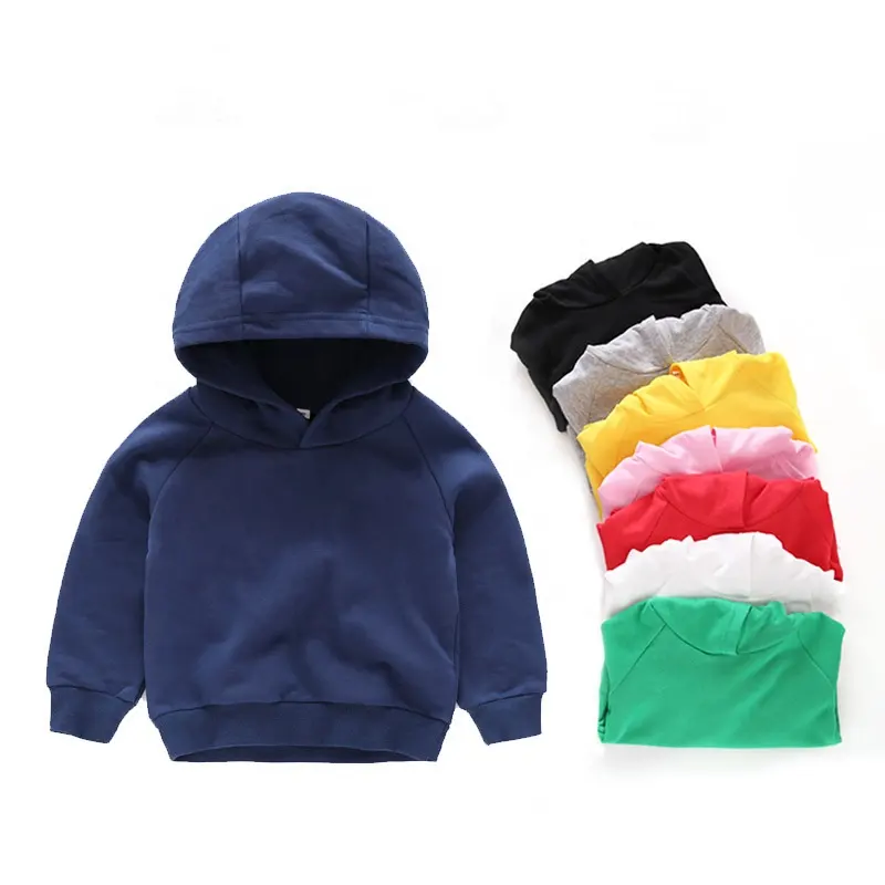 Wholesale blank plain 100% cotton 8 colors soft breathable children hoodies