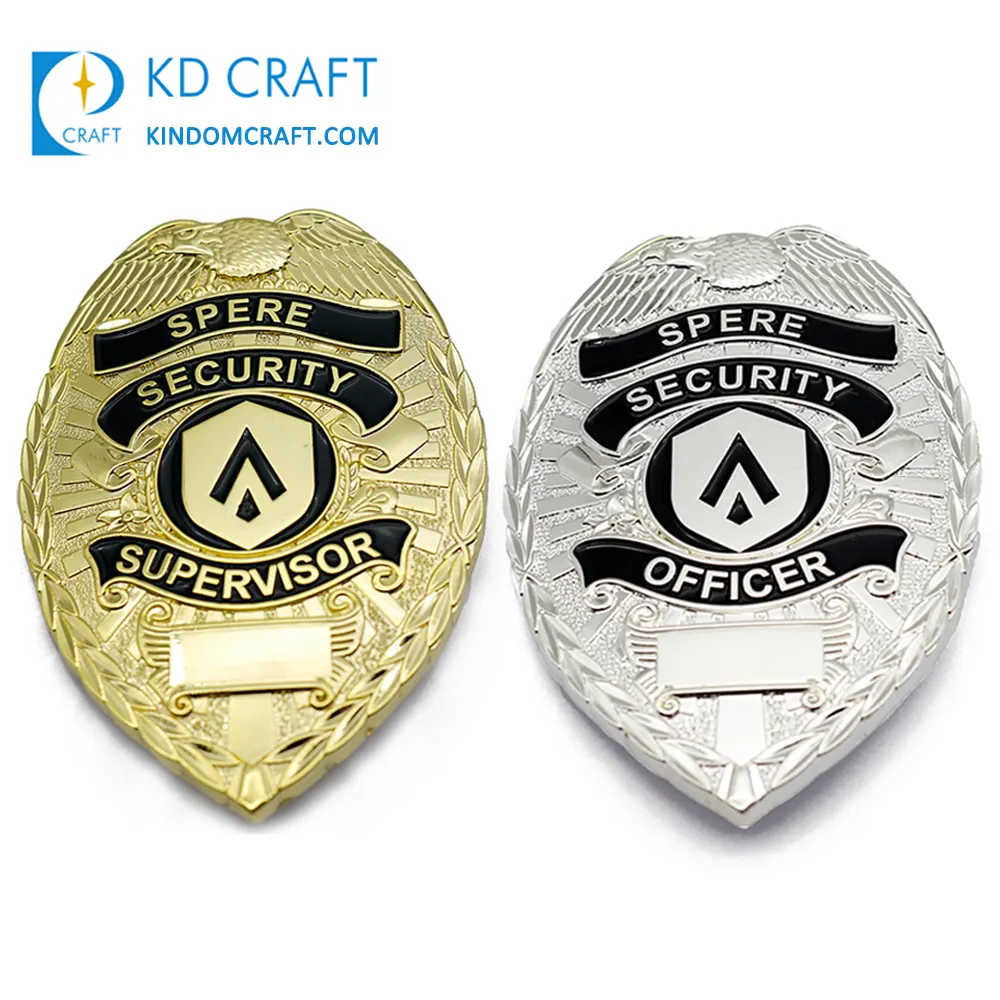 High quality metal zinc alloy 3d enamel gold silver military pin custom logo security guard badge for sale