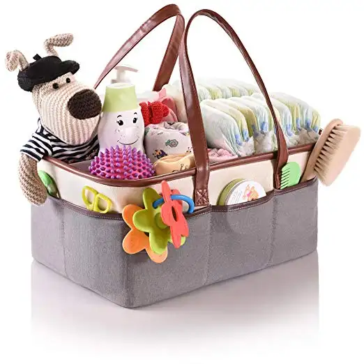 QJMAX Low MOQ Custom Canvas Multifunctional Baby Nursery Diaper Caddy Organizer Tote Bag