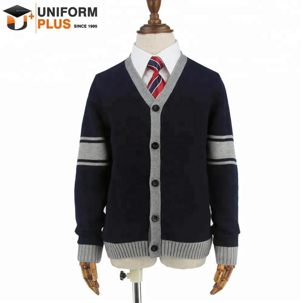 Хлопковая детская темно-синяя школьная одежда на заказ, Униформа, кардиган, свитер для мальчиков и девочек