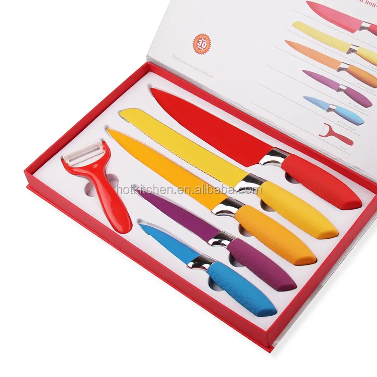 Non-stick Colorful Royalty Swiss Line 6pcs Kitchen Knife set