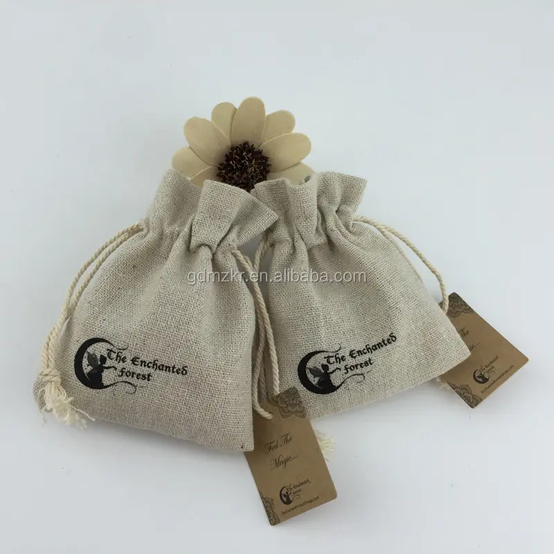 Reusable custom fancy tea bag packaging cotton hemp pouch drawstring bag with hang tag