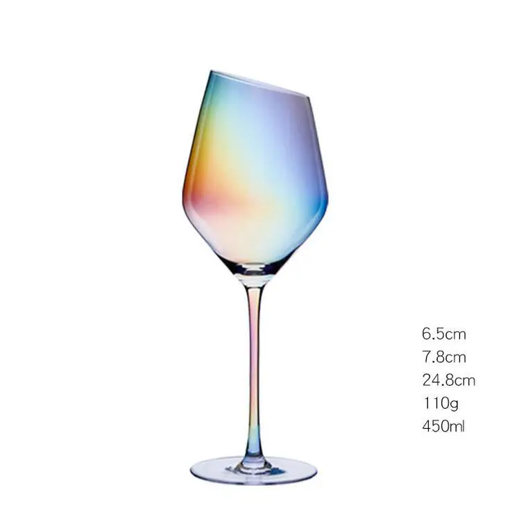 Modern Crystal Gradient Rainbow Color Goblet Wedding Electric-plating Rainbow Luxury Colored Stem Wine Glass Tulip Cup Drinking