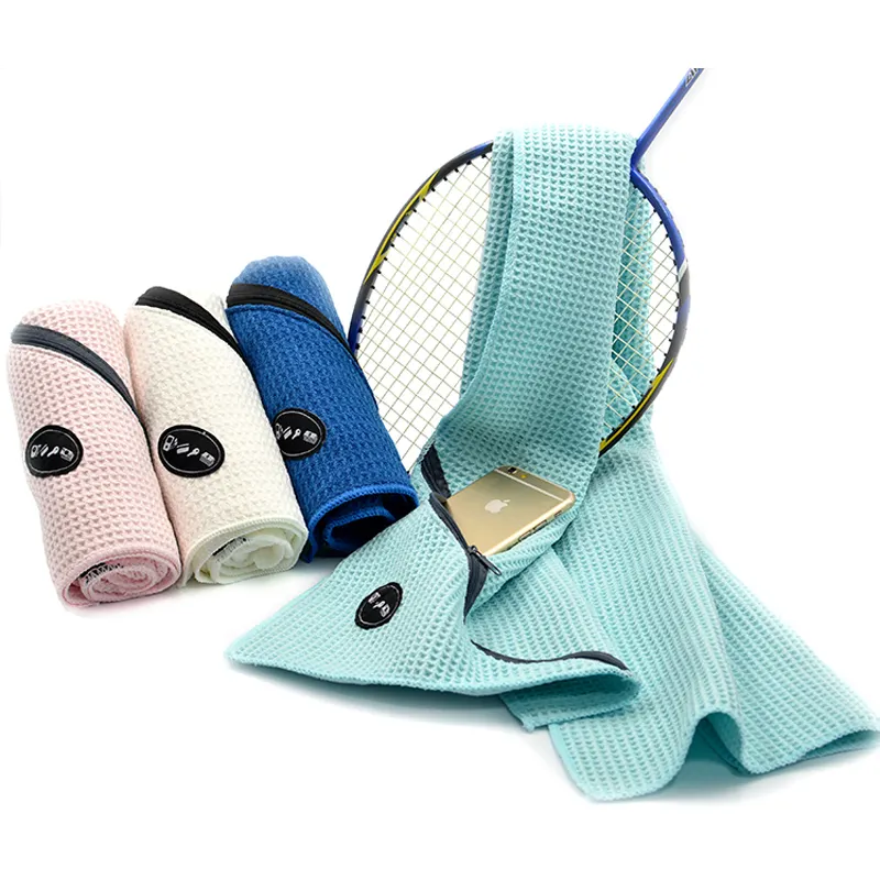 30*110cm(11.8*43.3in) Microfiber Golf Towel with Zipper Pocket