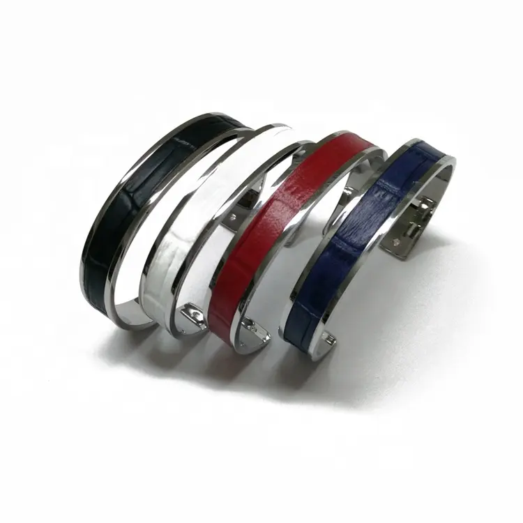 Новейший дизайн, кожаные браслеты-манжеты из нержавеющей стали для мужчин и женщин