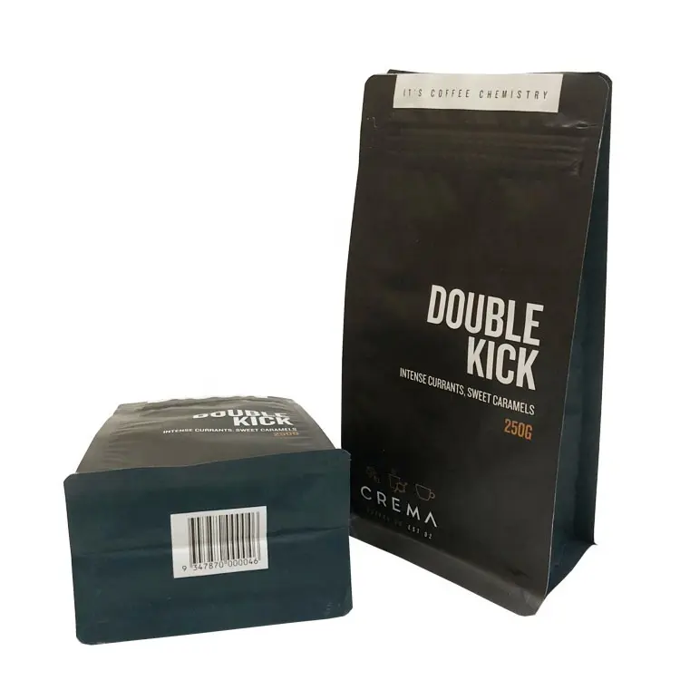 Custom printed flat bottom coffee bag with vent aluminium foil bag for coffee packaging