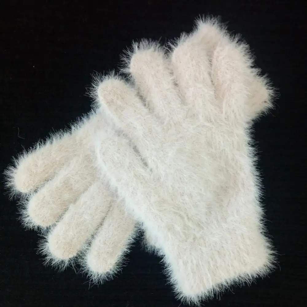 Детская зимняя теплая вязаная перьевая перчатка из искусственного меха розовая перчатка