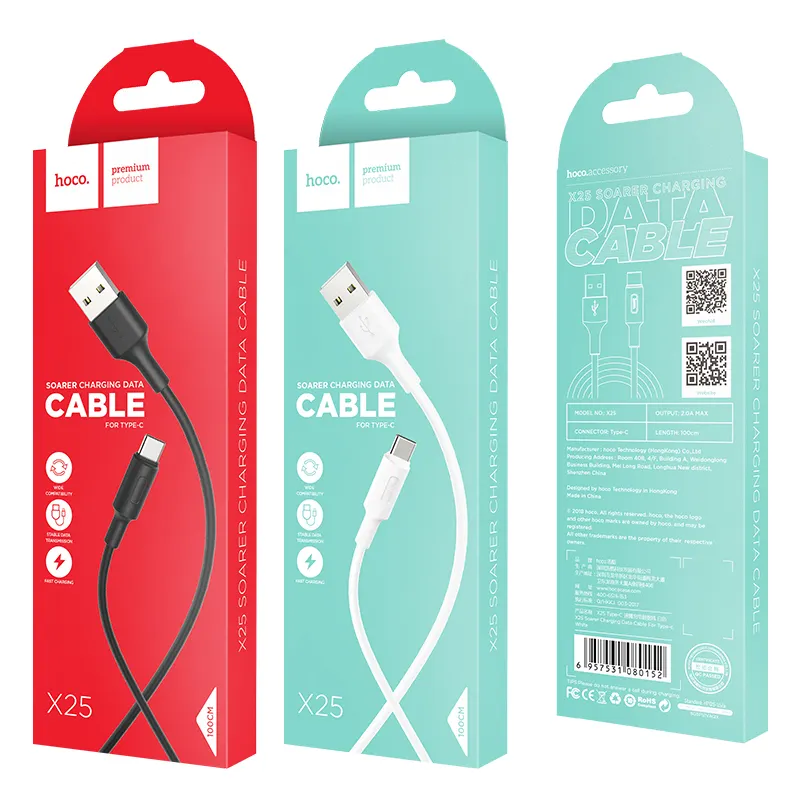 2021 Hot HOCO X25 Cheap Price 1M 2A USB Cable PVC Durable Charging Type-c Micro Data Cable for iPhone 12