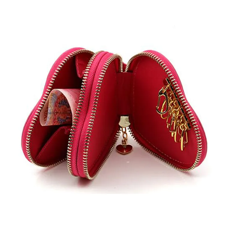 Cute Heart Shaped Saffiano Leather Zipper Coin Purse for Ladies Leather Key Holder Wholesale