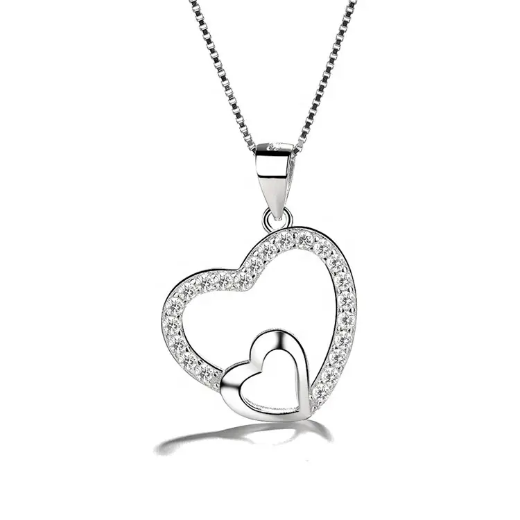 Женская цепочка из серебра 925 пробы с кулоном в виде двух сердец