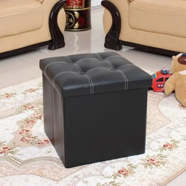 Factory Wholesale Solid color Collapsible Pu leather folding storage stool ottoman