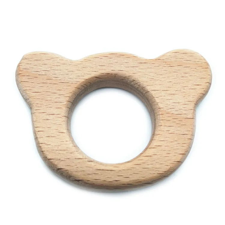 Food Grade Bpa Free Kitten Cat Shape Hand-carved Untreated Natural Beech Wood DIY Toy Teether