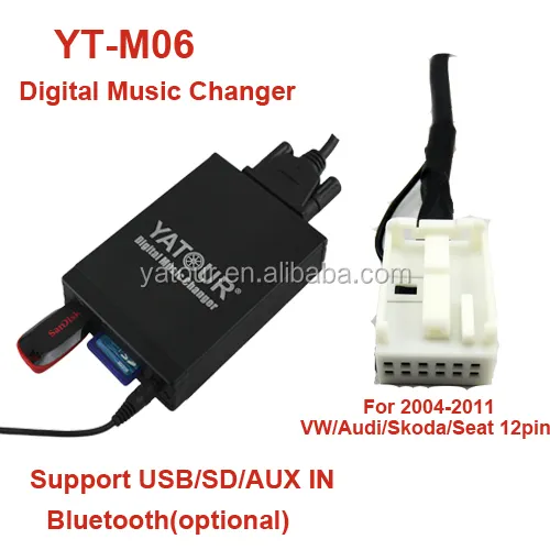 digital music changer vw skoda seat car mp3 adapter>vw 8pin 12pin plug with usb sd card