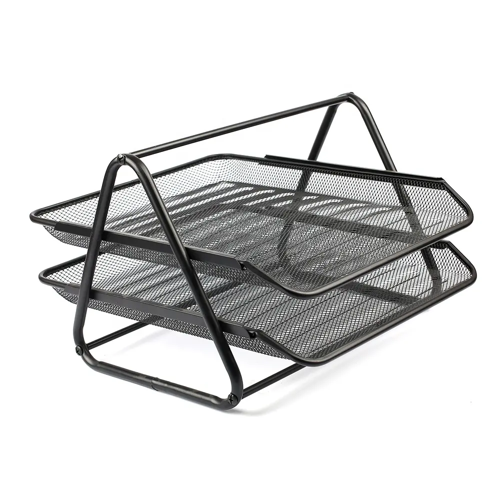 2 Tiers Office File Trays Holder A4 Document Letter Paper Wire Mesh Storage File Tray