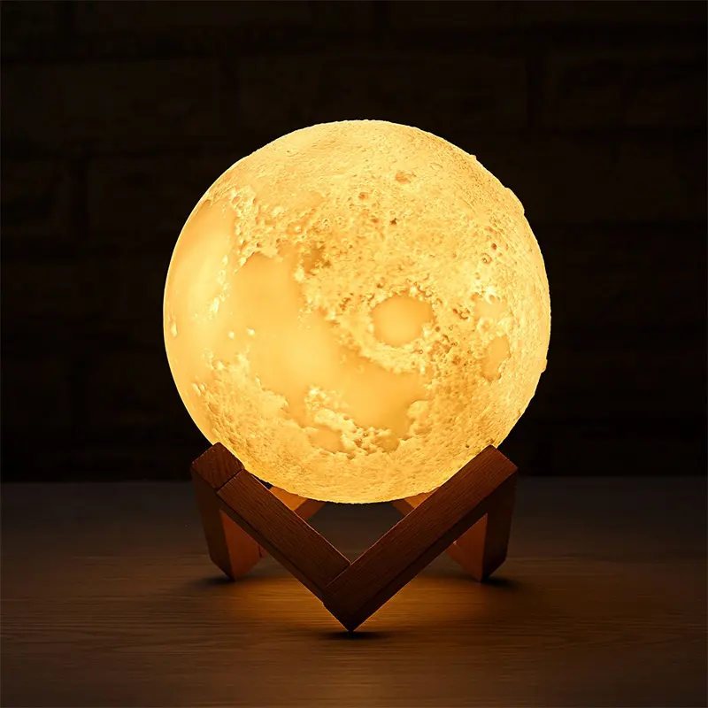 AGQ Best Price Electric Room Decoration 8CM 12CM 15CM LED White Yellow 3D Moon Lamp with Metal Touch Switch