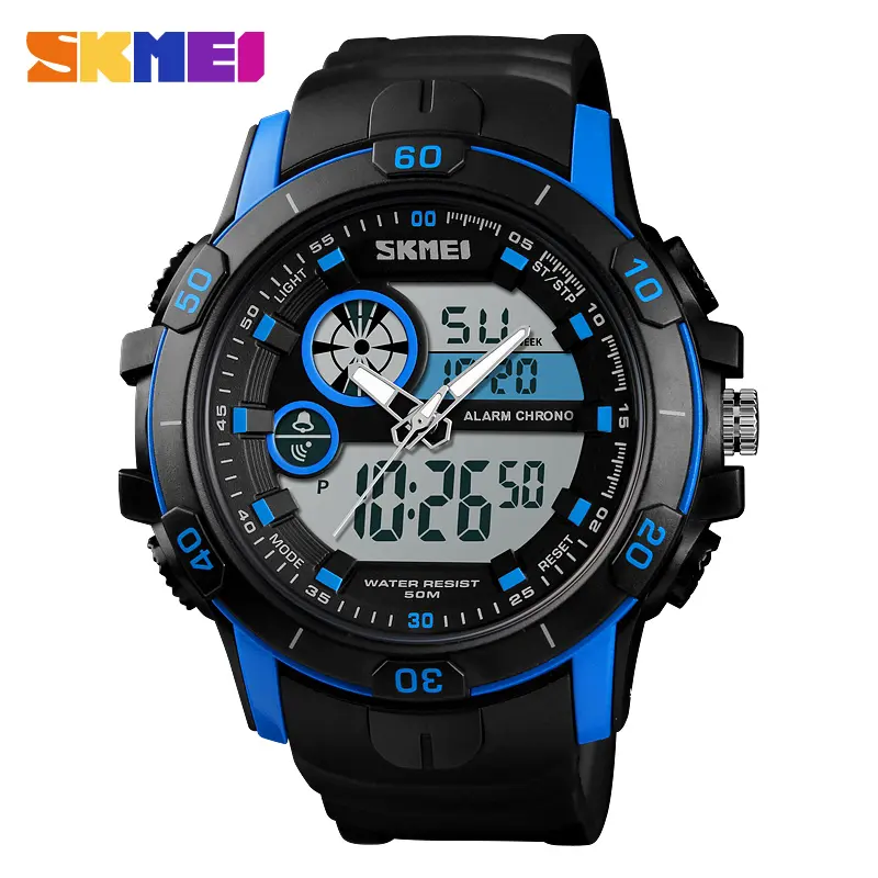 Skmei Gold Mens Watch Plastic Digital Analog Waterproof Sport Quartz Wrist Watch