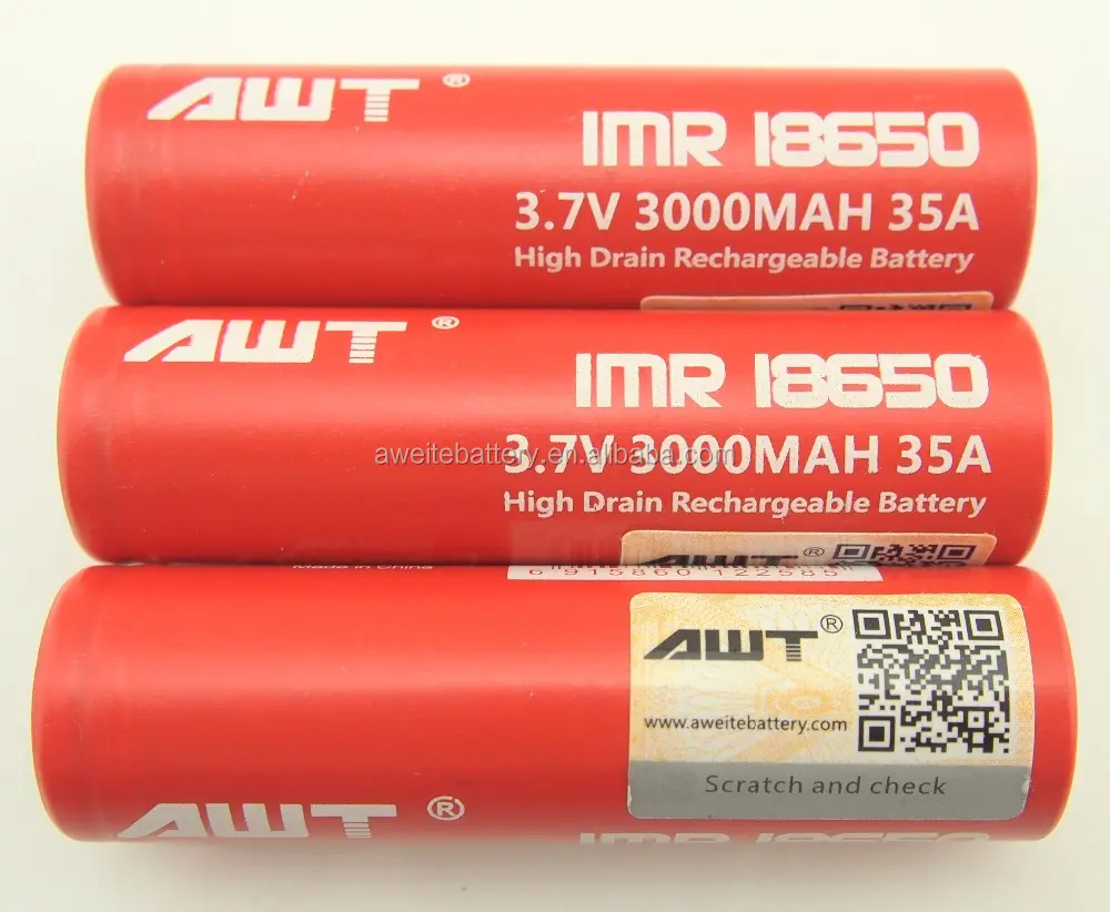 Authentic high drain AWT IMR 18650 3.7v 3000mAh 35A vaping battery for pre built vape coils drag vape