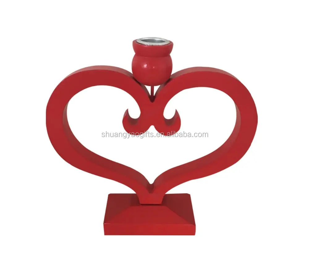 Christmas Wooden decoration heart shaped candlestick in red color stick candle holder