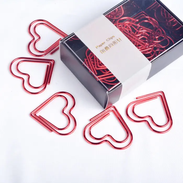 Electroplate red heart Shape bookmark paper clips