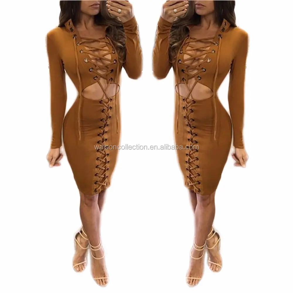 2017 Walson FashionWomens lace up bandage dress sexy cut out eyelet bodycon dress party dress club wear