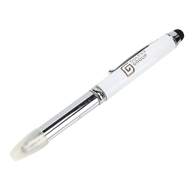 Promotional Aluminum 3 In 1 Stylus Led Light Ballpoint Pen With Logo Custom Stylus Pen Personalized Gifts Promotional