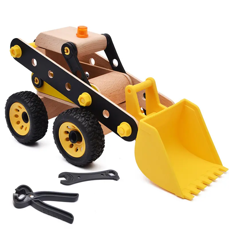 Children's wooden jigsaw puzzle assembled excavator 3D spell insert model DIY 3D puzzle toy