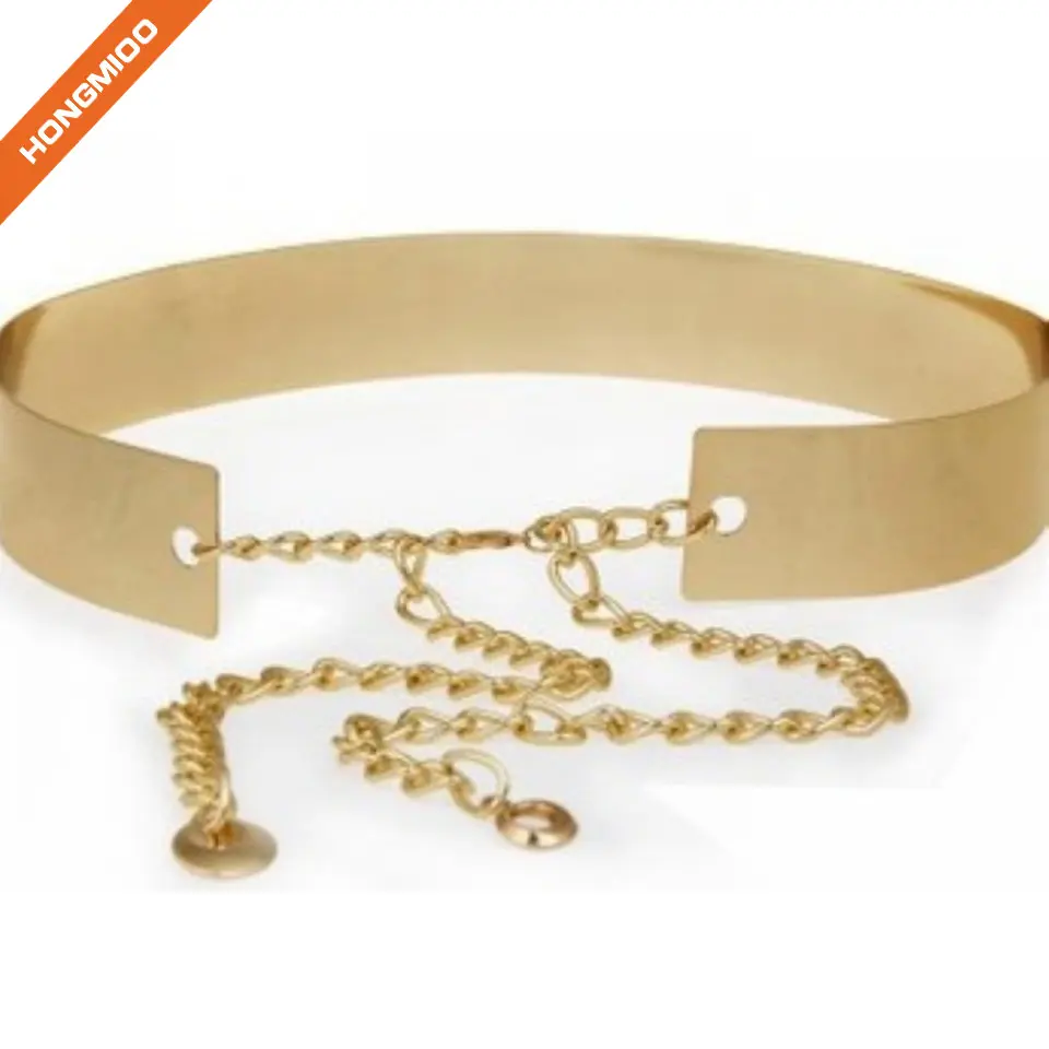 New Product Wide Gold Metal Belt Waist Chain Waistband Dress Accessory