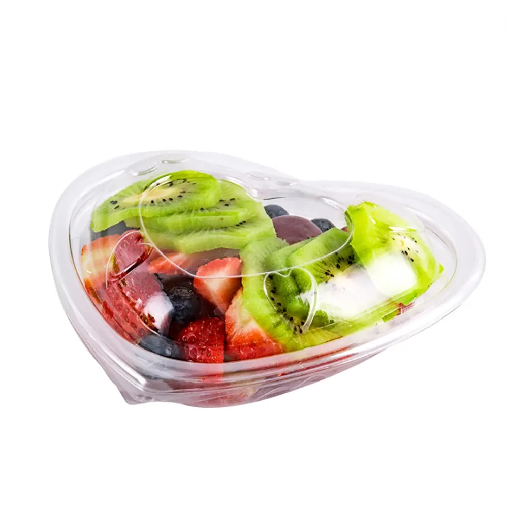 Лидер продаж, пластиковая одноразовая упаковка RPET/PET400g, прозрачный контейнер в форме сердца для салата, оптовая продажа, коробка для фруктов