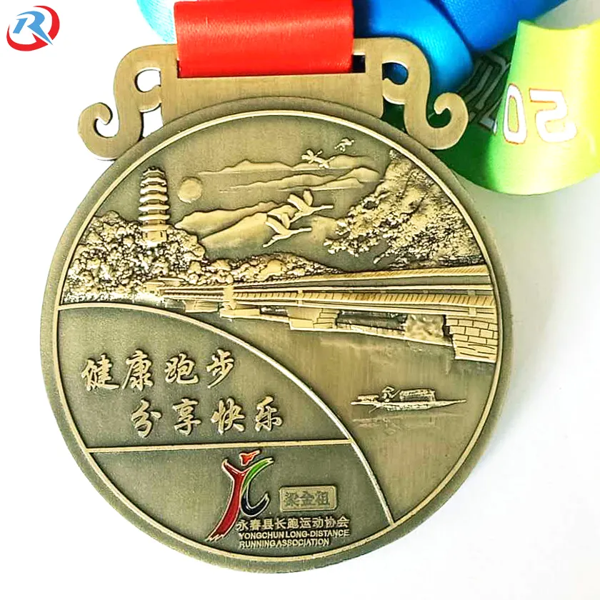 custom logo sports metal medals with ribbon made in china