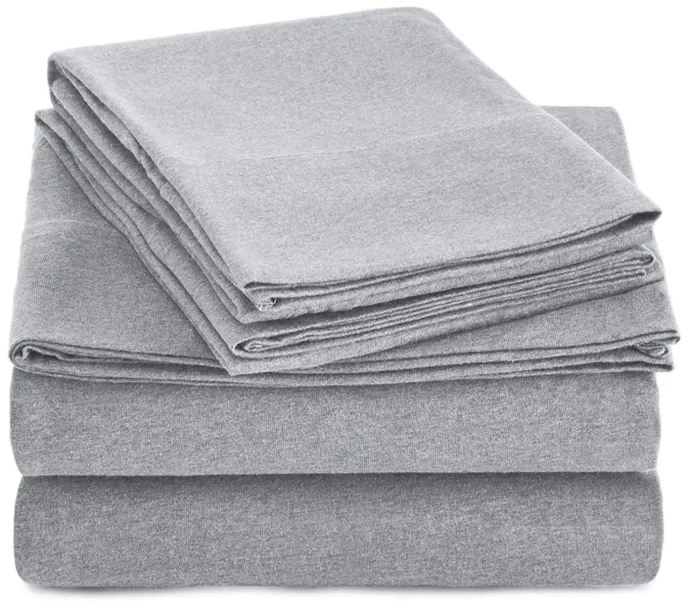 Super Soft Breathable Heather Jersey Light Grey Bedding Sets Knitted Bed Sheet Set