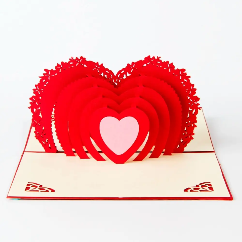 3D открытки с выдвижным сердечком, конверты с лазерной резкой, открытки, оптовая продажа, подарочные открытки на день Святого Валентина