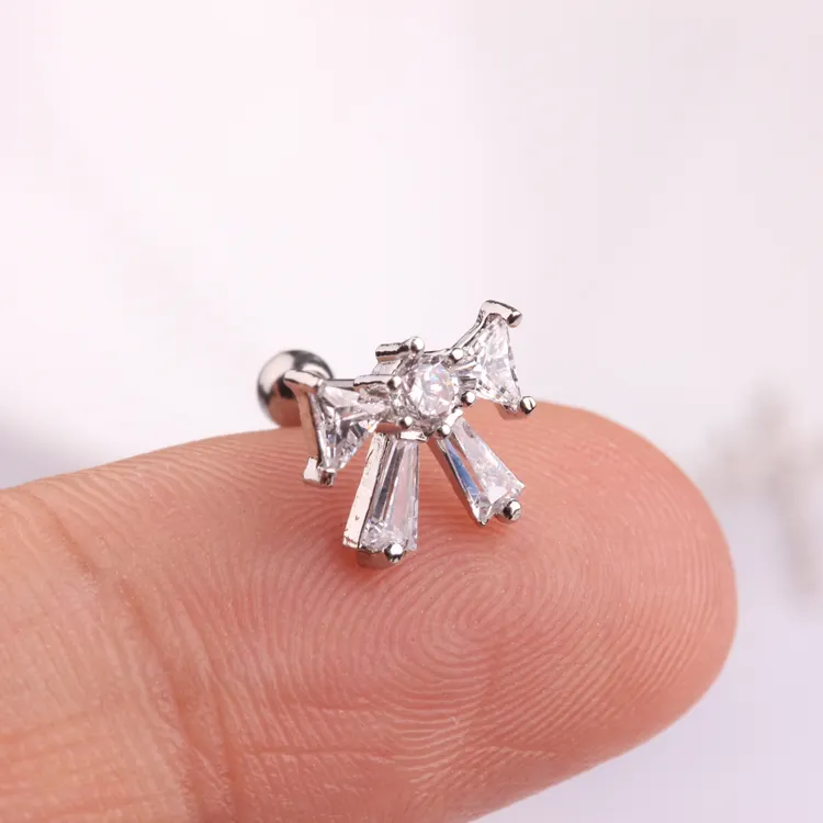 Fast Delivery High Quality 16g Bow silver cartilage earrings