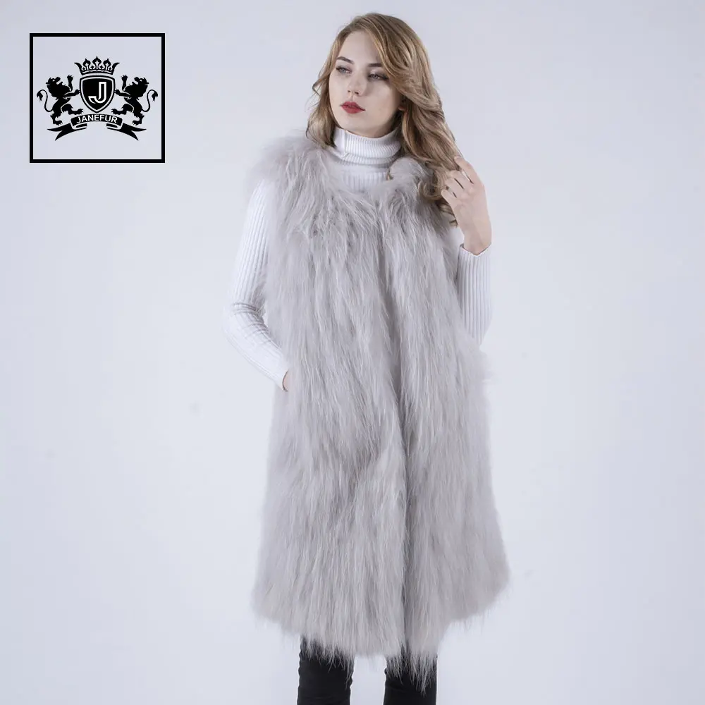 ladies winter fashion knit vests wholesale real raccoon fur long vest