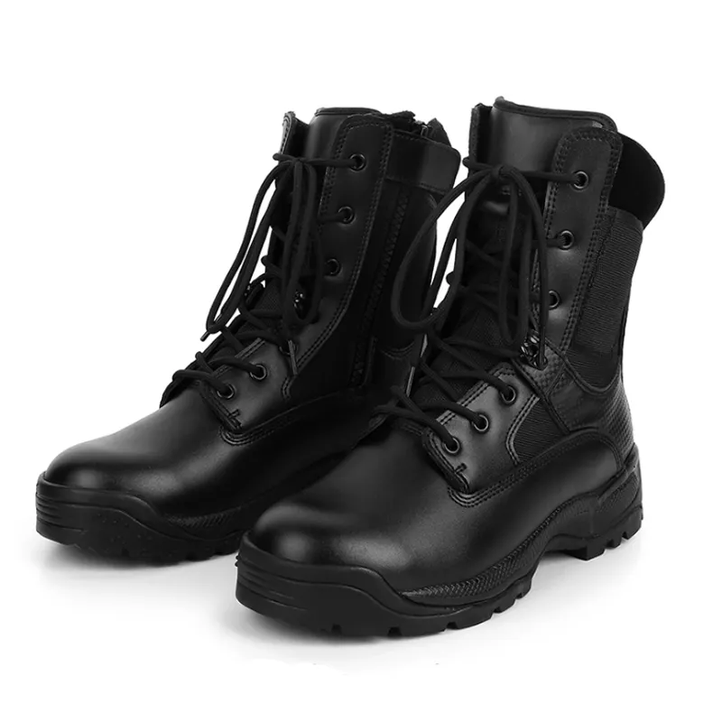 Черные военные тактические ботинки из натуральной кожи